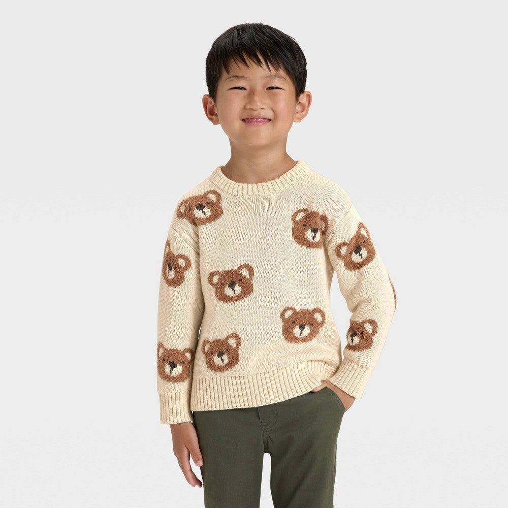 Cat & Jack  Boys' Bear Pullover Sweater Tan 3T