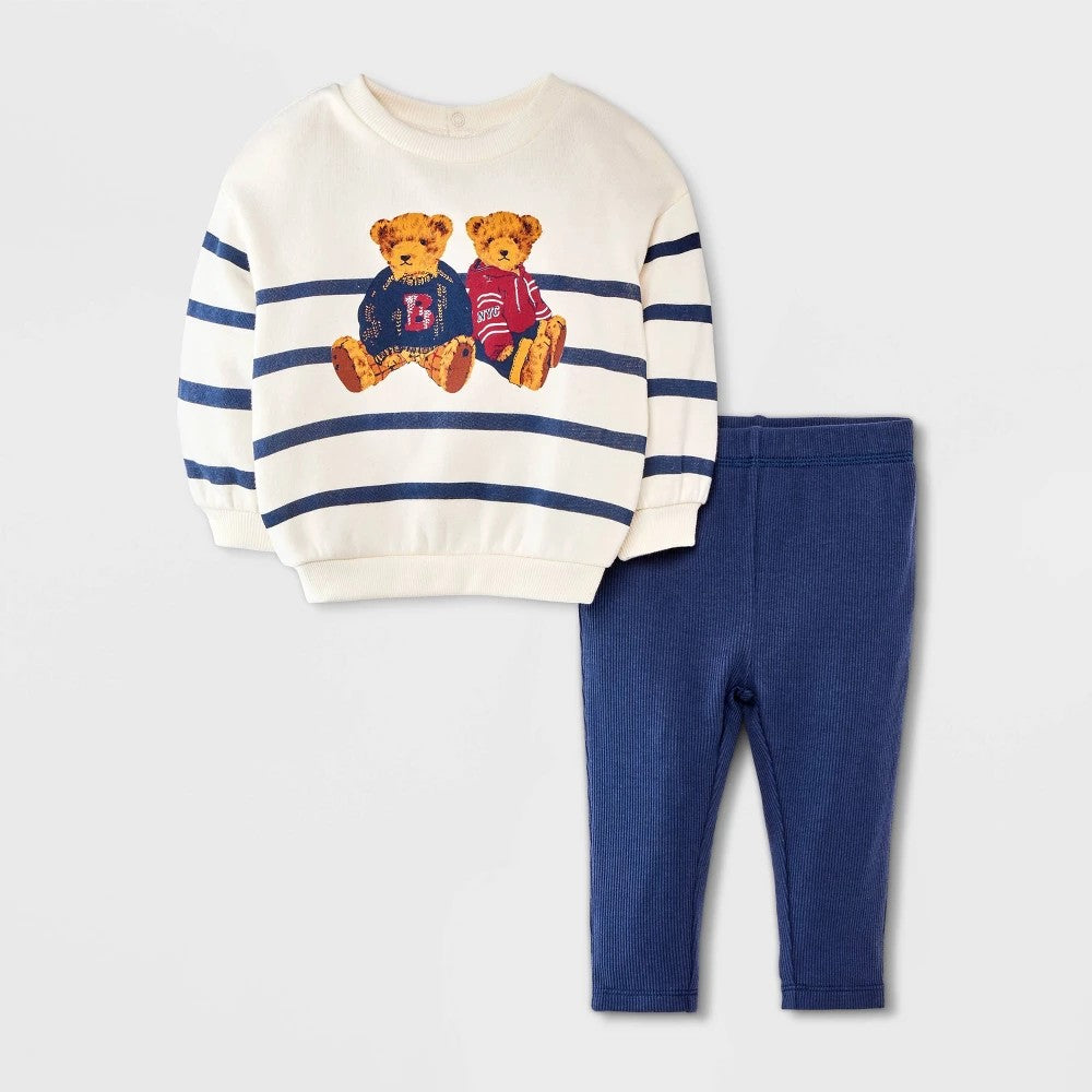 Grayson Mini Teddy Bear Fleece Set - Off-White 18M boys