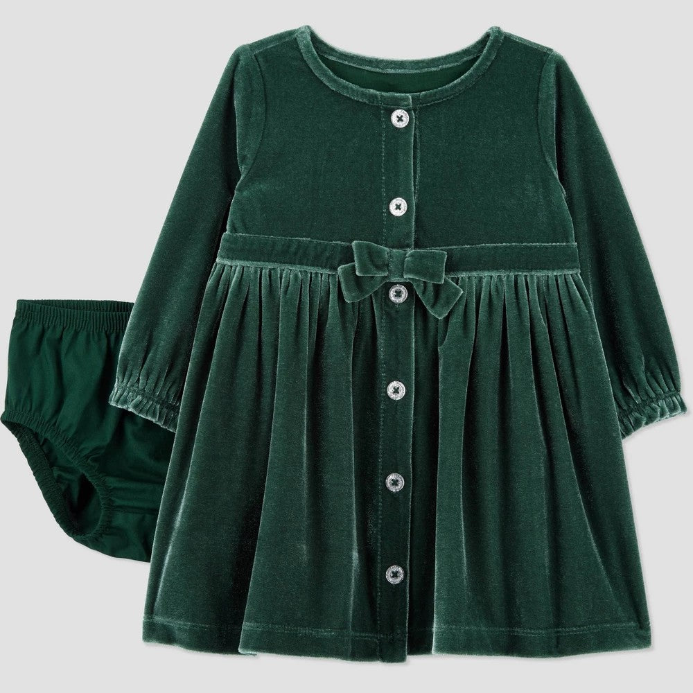 Carter's Baby Girls' Velour Dress Green 6M