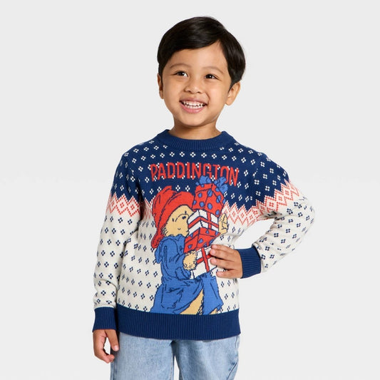 Paddington Bear Toddler Boys' Christmas Sweater Navy Blue 4T