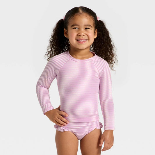 Cat & Jack Girls' Pink Ribbed Rash Guard Set 12M