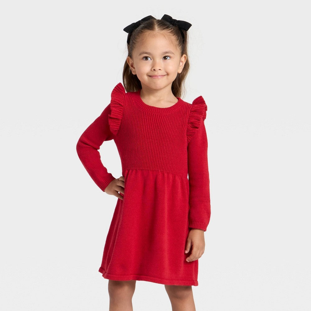 Cat & Jack Toddler Girls' Sweater Dress Dark Red 4T