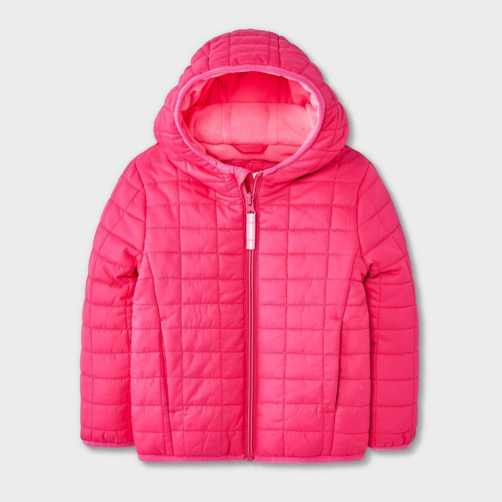 Cat & Jack Toddler Girls' Hooded Puffer Jacket Dark Pink 4T