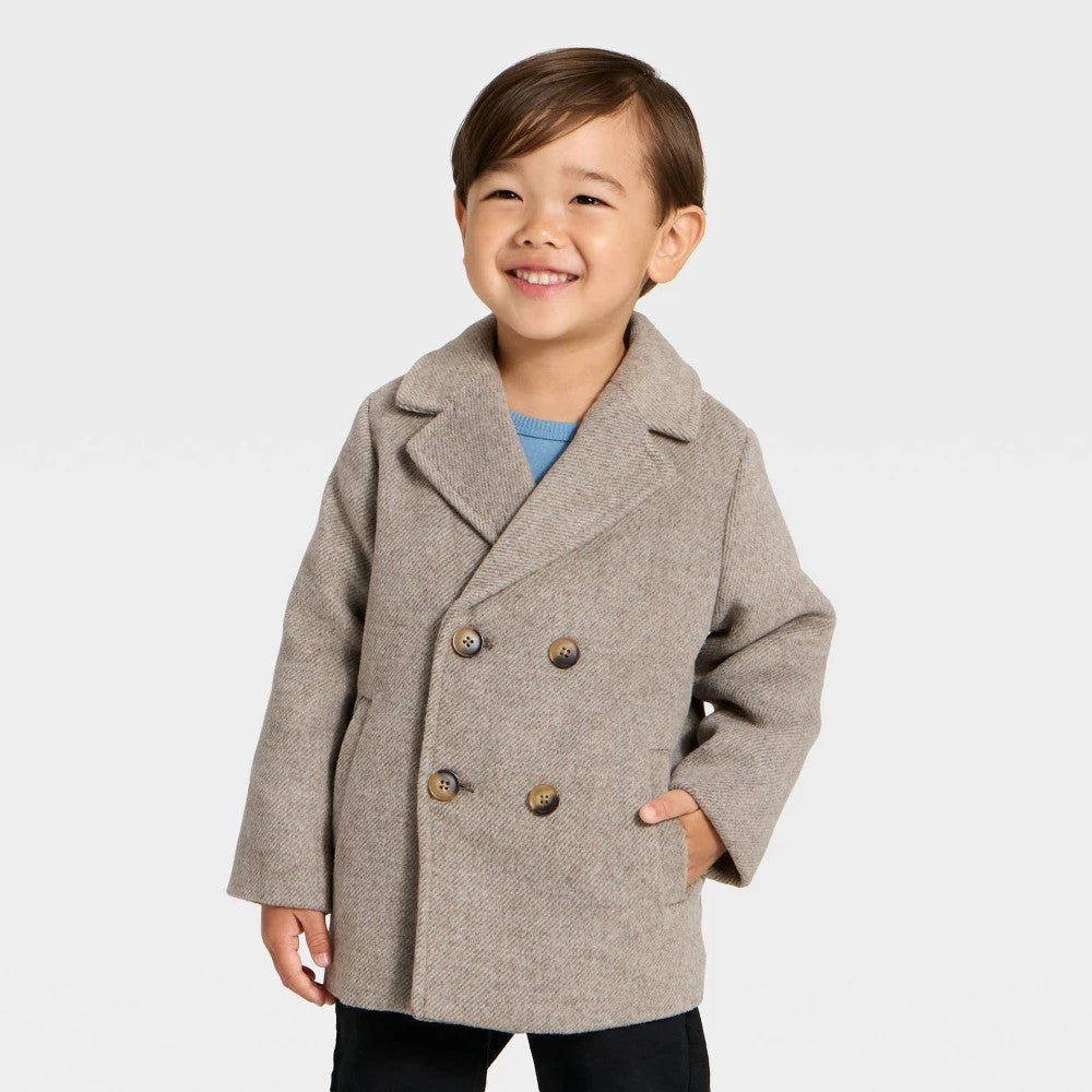 Cat & Jack Toddler Boys' Gray Faux Wool Pea Coat 3T