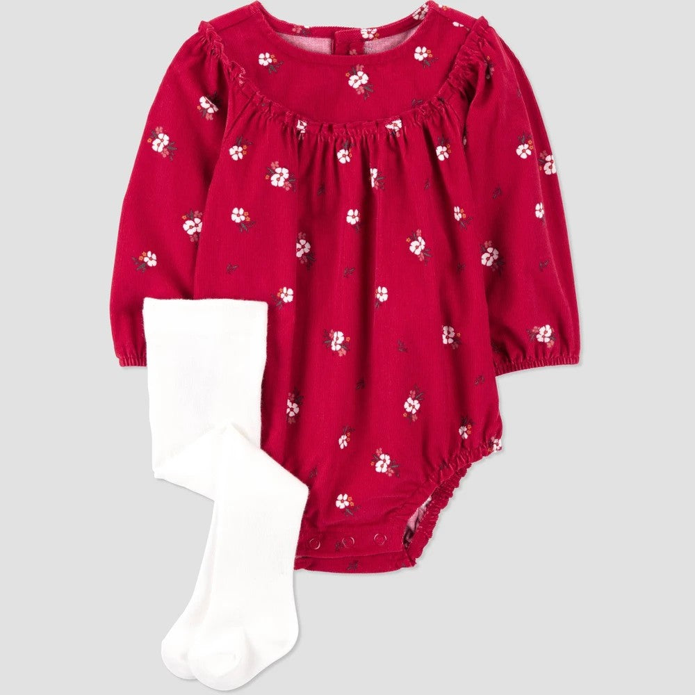 Carter's Baby Girls' 2pc Holiday Floral Romper - Red 3M