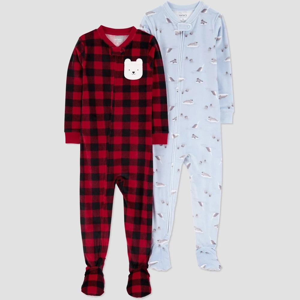Carter's Toddler Boys' 2pk Velour Footed Pajamas 18M