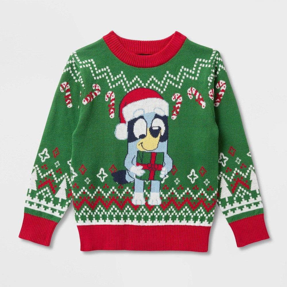 Bluey Toddler Christmas Sweater Green/Red 2T boys