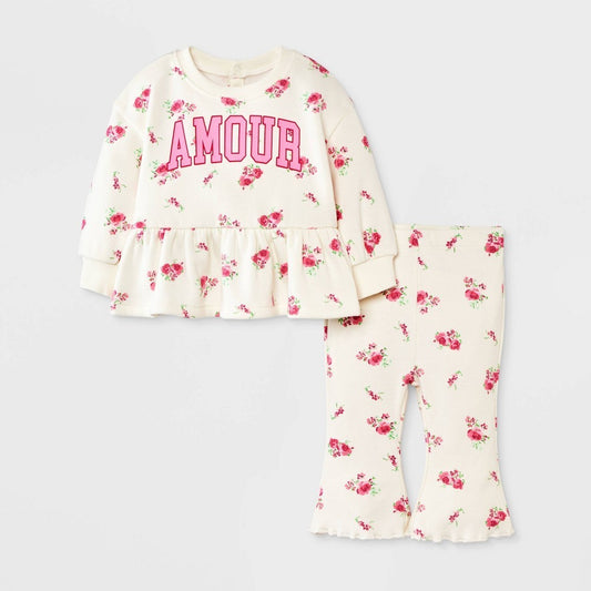 Grayson Mini Newborn Floral Fleece Sweatshirt & Pants Set girl