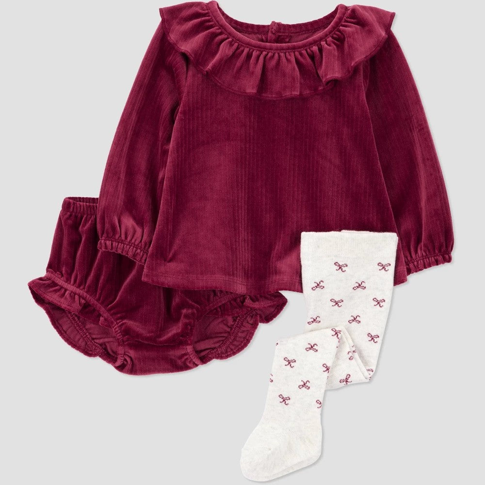 Carter's Baby Girls' 3pc Holiday Ruffle Tunic and Shorts Set with Tights - Red 3M
