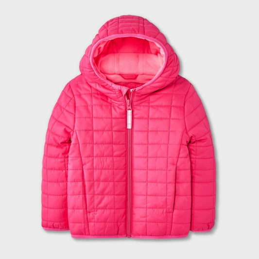 Cat & Jack Toddler Girls' Hooded Puffer Jacket Dark Pink 5T