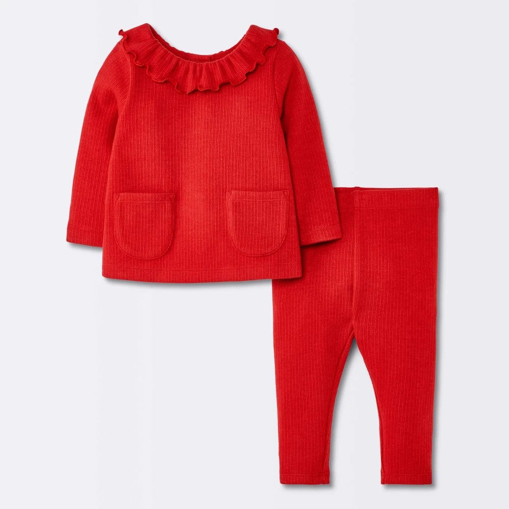 Cloud Island Baby Girls' 2pc Outfit Red 24M