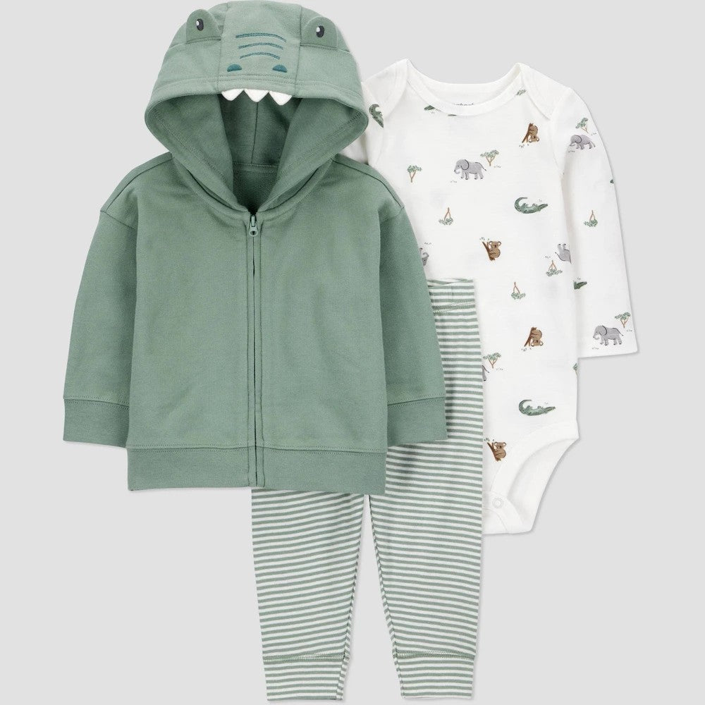 Carter's Baby Boys' 3pc Alligator Hoodie Set - Green 6M