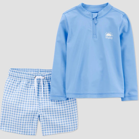 Carter's Toddler Boys' 2PC Blue Gingham Rash Guard Set 18M