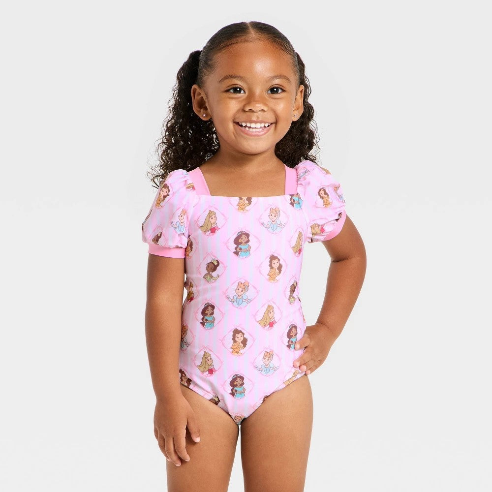 Disney Toddler Girls' Princess Puff Sleeve Swimsuit - Pink 3T