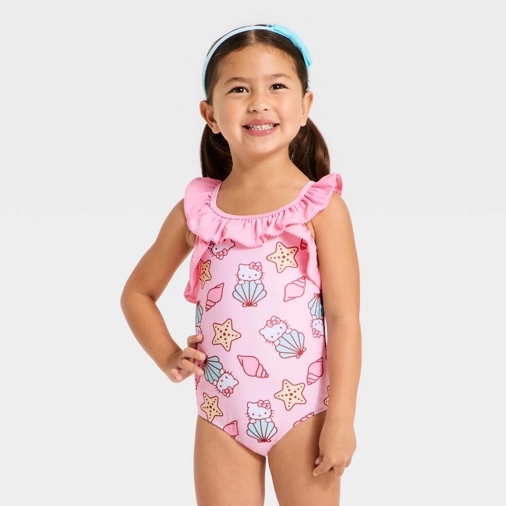 Sanrio Hello Kitty Toddler Swimsuit Pink Ruffle 2T girl