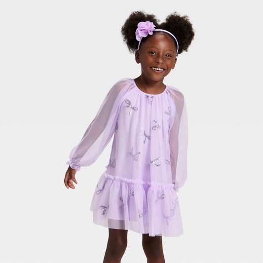 Cat & Jack Toddler Girls' Tulle Dress Bows Lilac 3T