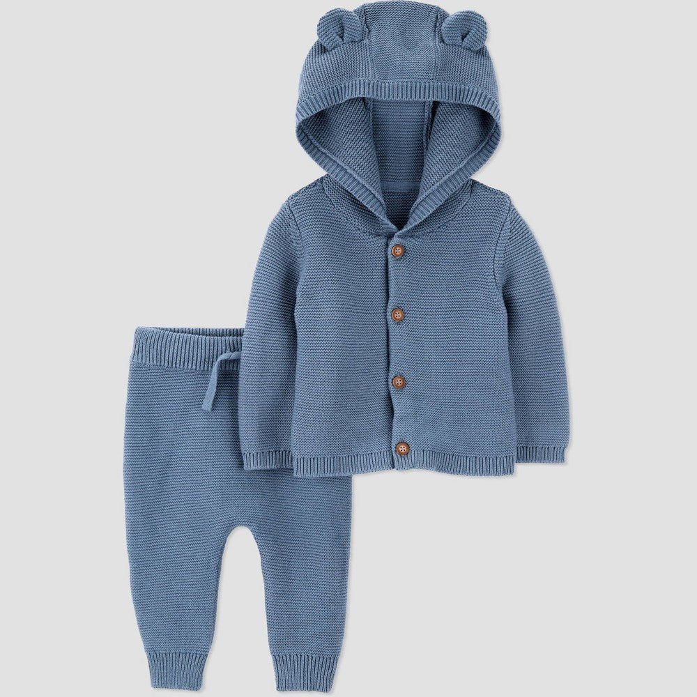 Carter's Baby Boys' 2pc Hooded Bear Sweater and Jogger Pants Set - Blue 24M