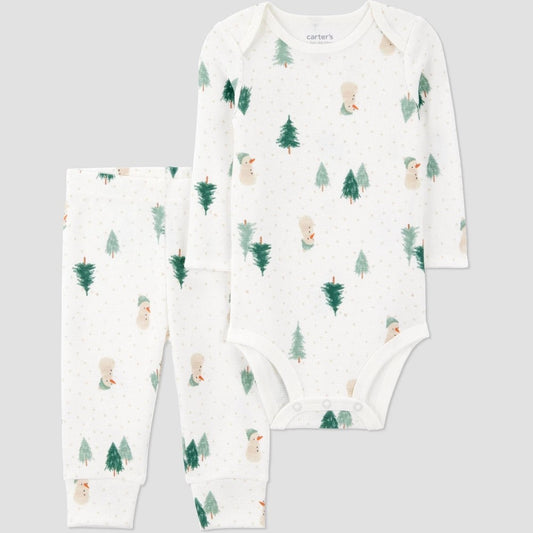 Carter's Baby Christmas Outfit - Green/White Newborn boys