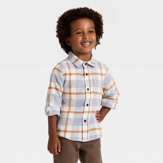Cat & Jack Toddler Boys' Plaid Flannel Shirt Gray 18M