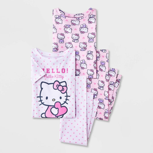 Hello Kitty Toddler Girls' 4pc Cotton Pajama Set Pink 4T