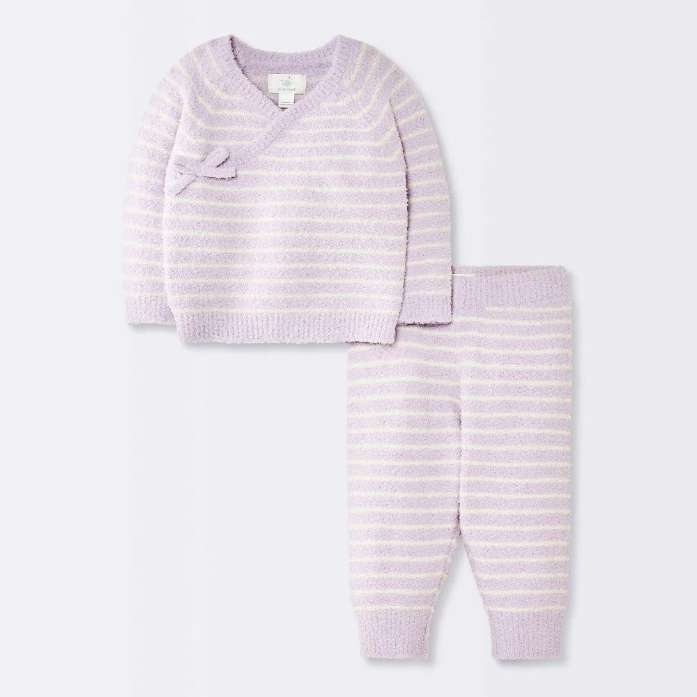 Baby Girls' 2pc Striped Chenille Wrap Top and Pants Set - Cloud Island Purple 3-6M
