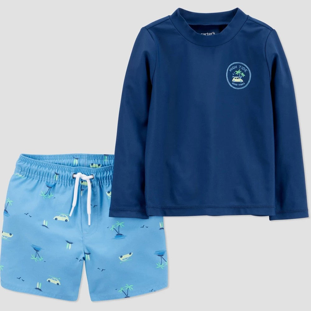 Carter's Toddler Boys' 2PC Rash Guard & Trunk Set, Blue 2T