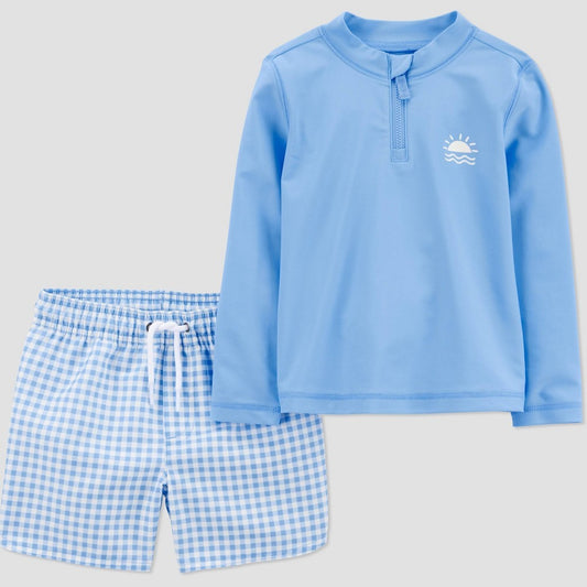 Carter's Toddler Boys' 2PC Blue Gingham Rash Guard Set - 12M