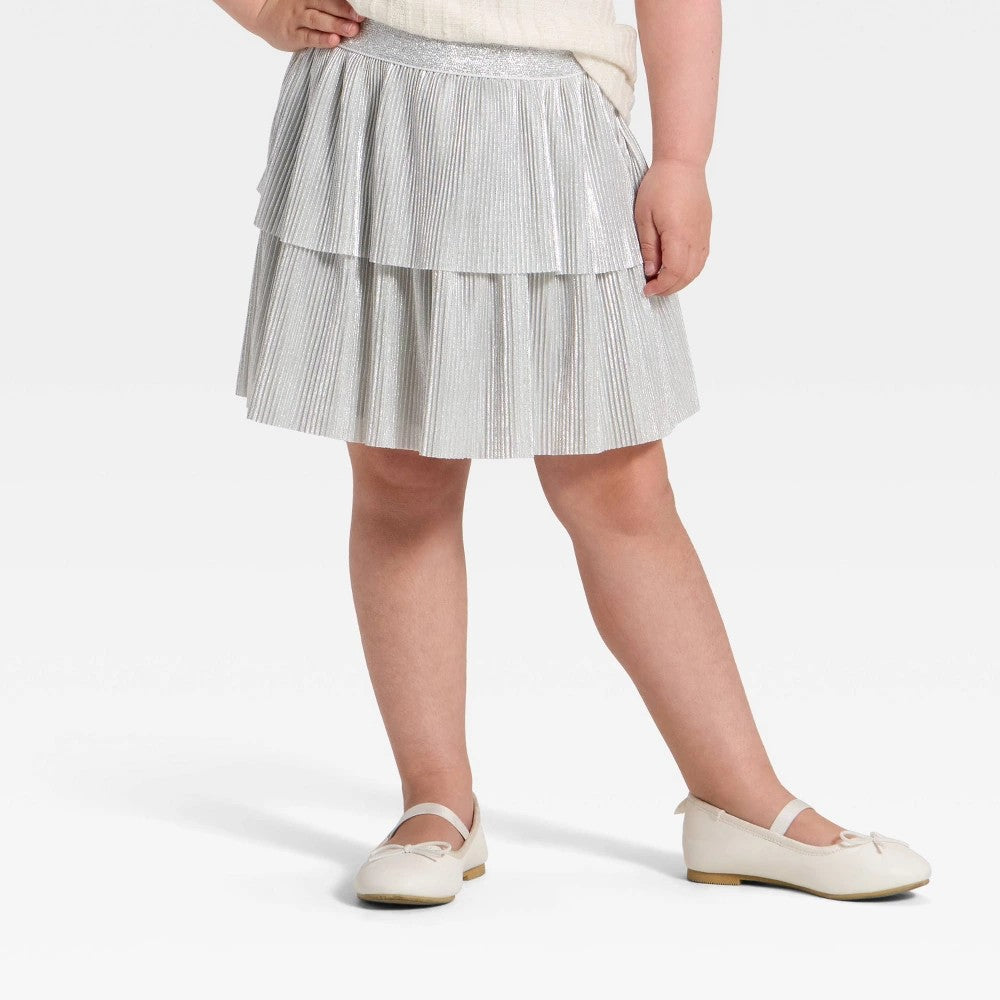 Cat & Jack Girls' Metallic Silver Skirt 3T