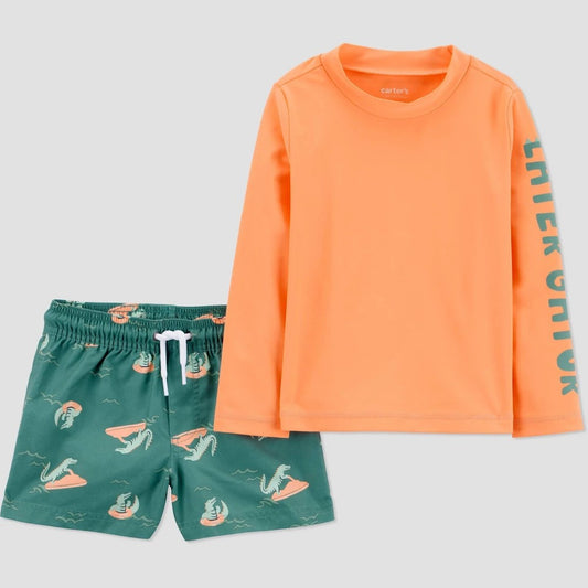 Carter's Toddler Boys' 2PC Gator Rash Guard & Swim Trunk Set 18M