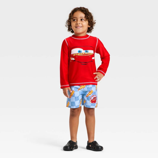 Disney Lightning McQueen  Toddler boys Rash Guard Set - Red 2T