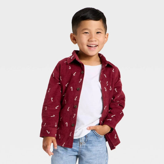 Cat & Jack Toddler Boys' Candy Cane Shirt - Maroon 18M