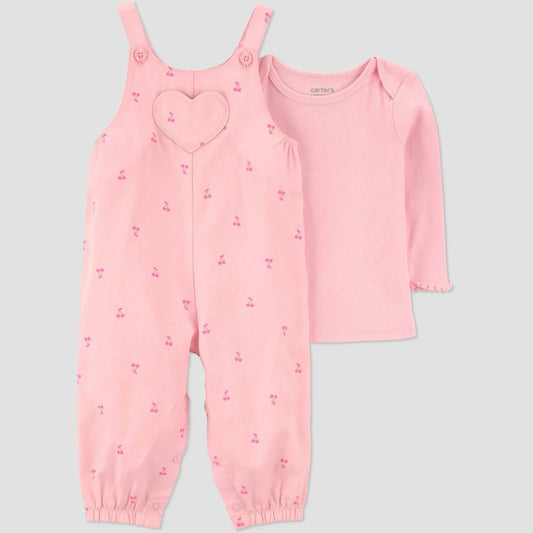 Carter's Baby Girls' 2pc Cherries Overalls Set - Pink 3M
