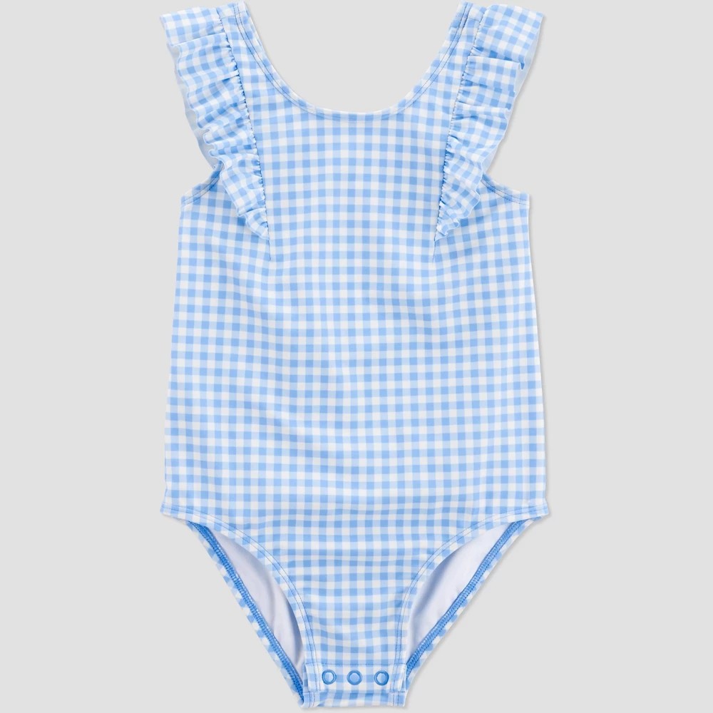 Carter's Toddler Girls' Ruffle Gingham Swimsuit Blue 3T