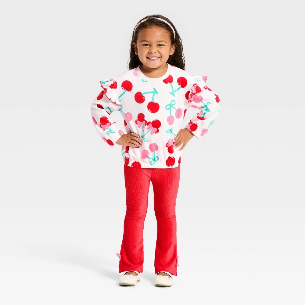 Disney Minnie Mouse 2pc Cherry Sweatshirt Set - Red 3T - Girl
