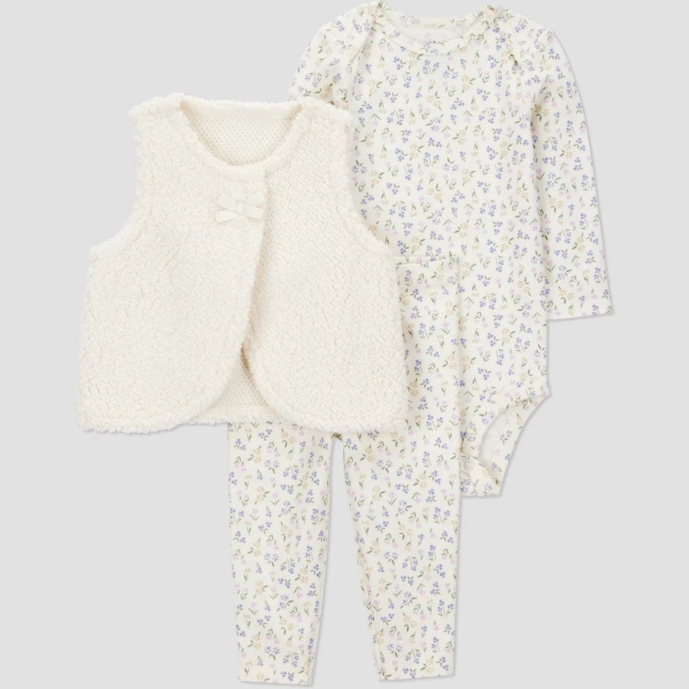 Carter's Baby Girls' 3pc Floral Vest Set - Cream 6M