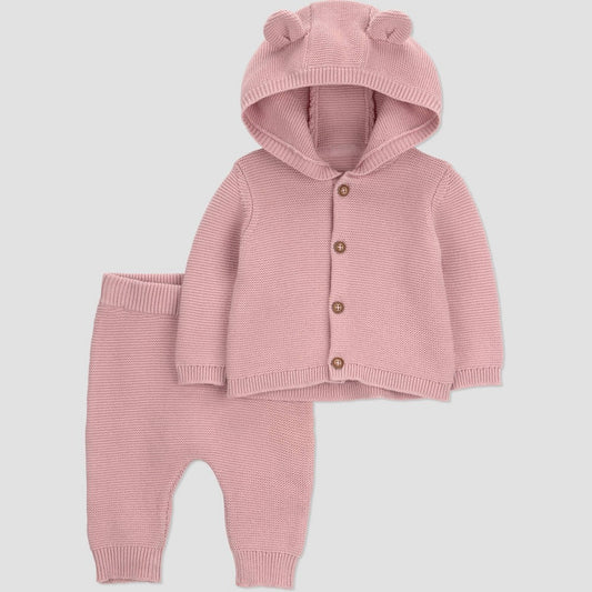 Carter's Baby Girls' 2pc Hooded Bear Sweater Set - Pink 6M