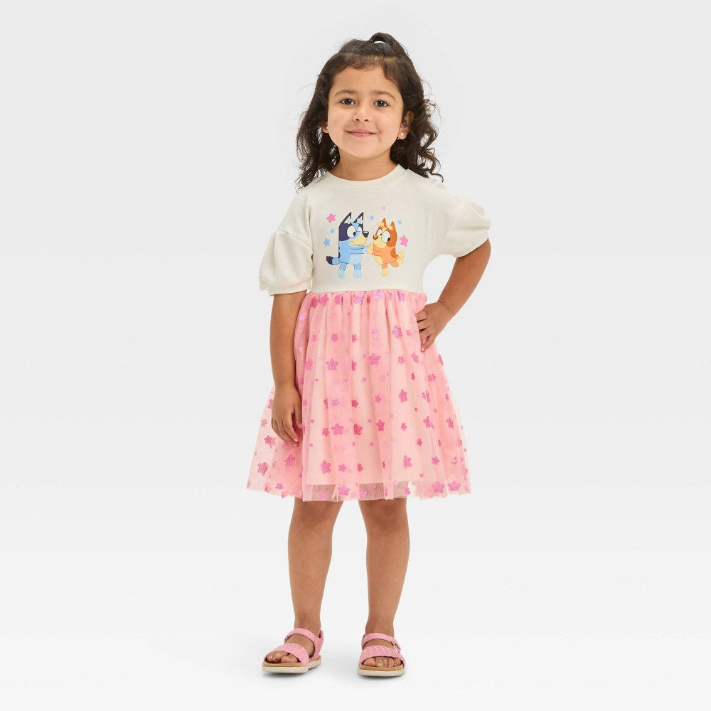 General Toddler Girls' Bluey Bingo Puff Sleeve Tulle Dress Pink 2T