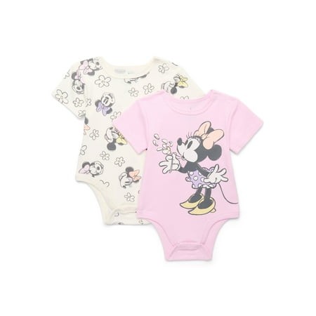 Disney Minnie Mouse Baby Girl Bodysuits, Size 0-3M, 2-Pack