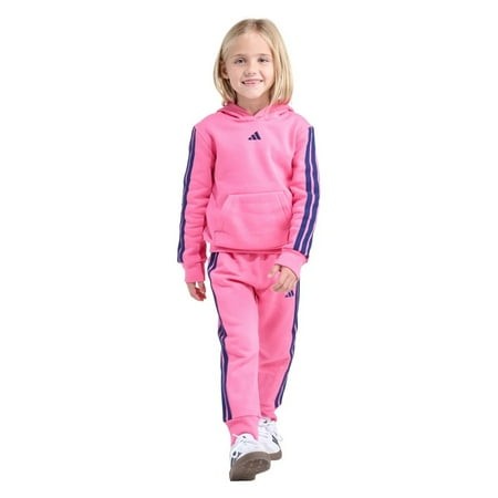 Adidas Girls 2-Piece Tracksuit Set Fleece Hoodie Joggers Size 5