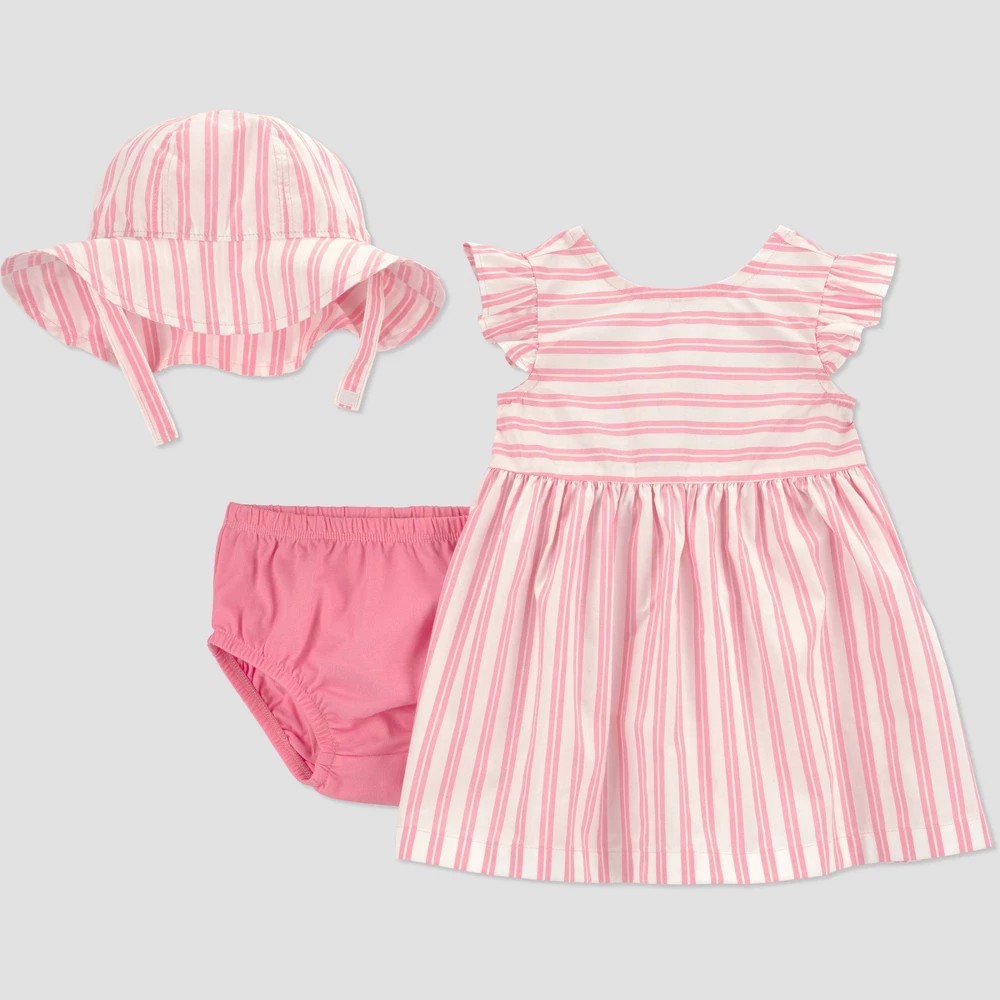 Carter's Baby Girls' Striped Dress & Hat Set 18M