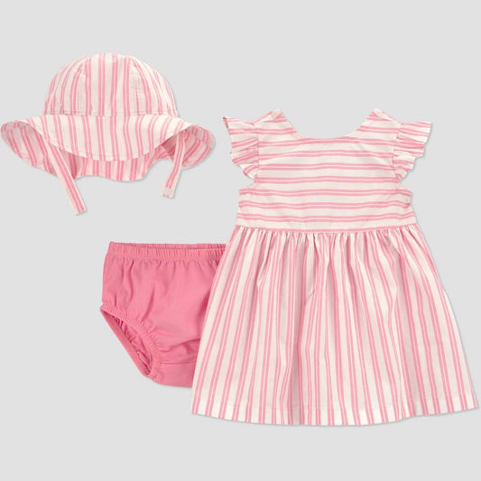 Carter's Baby Girls' Striped Dress & Hat Set 18M