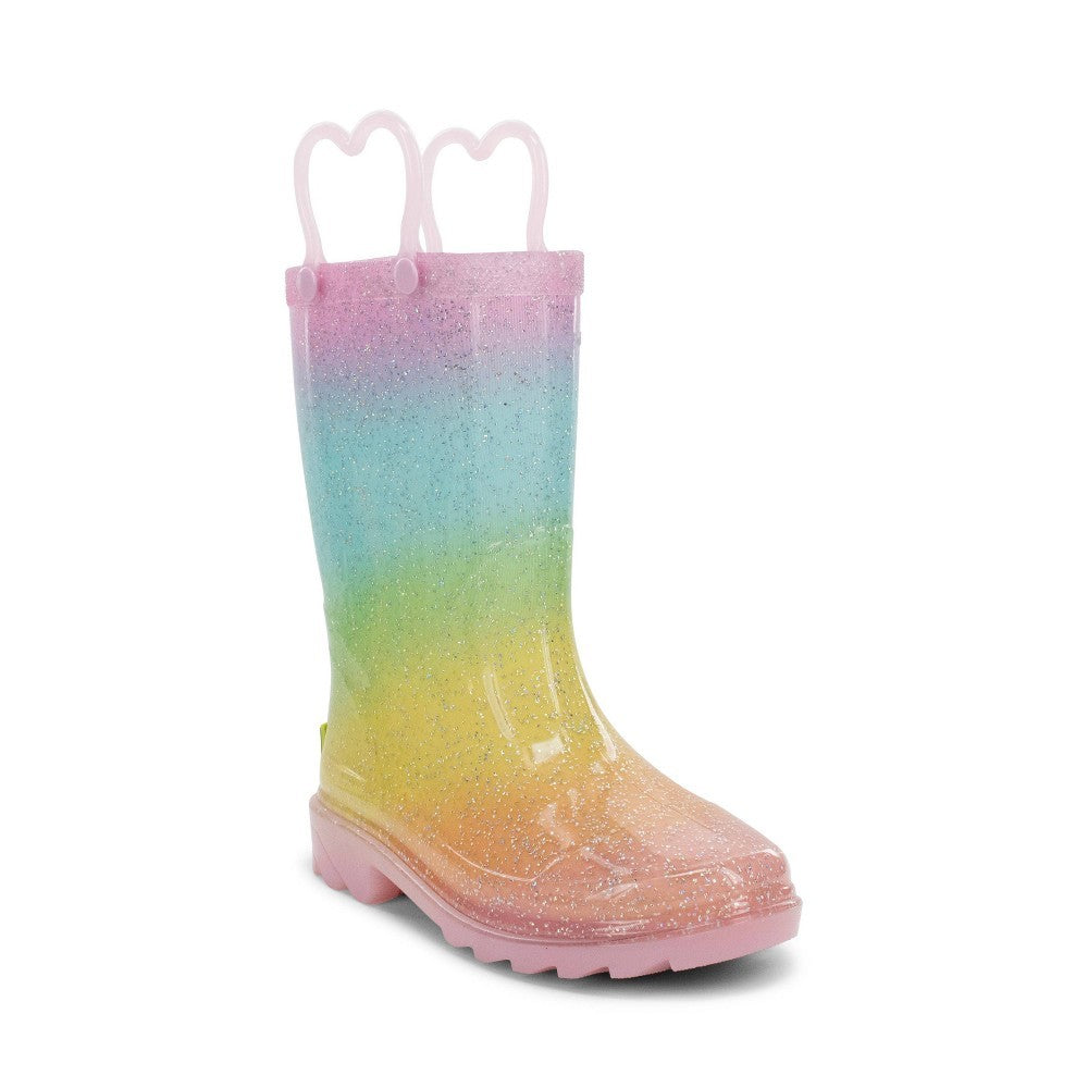 Western Chief Toddler Girls Glitter Rainbow Rain Boots Pink Yellow Blue 12T