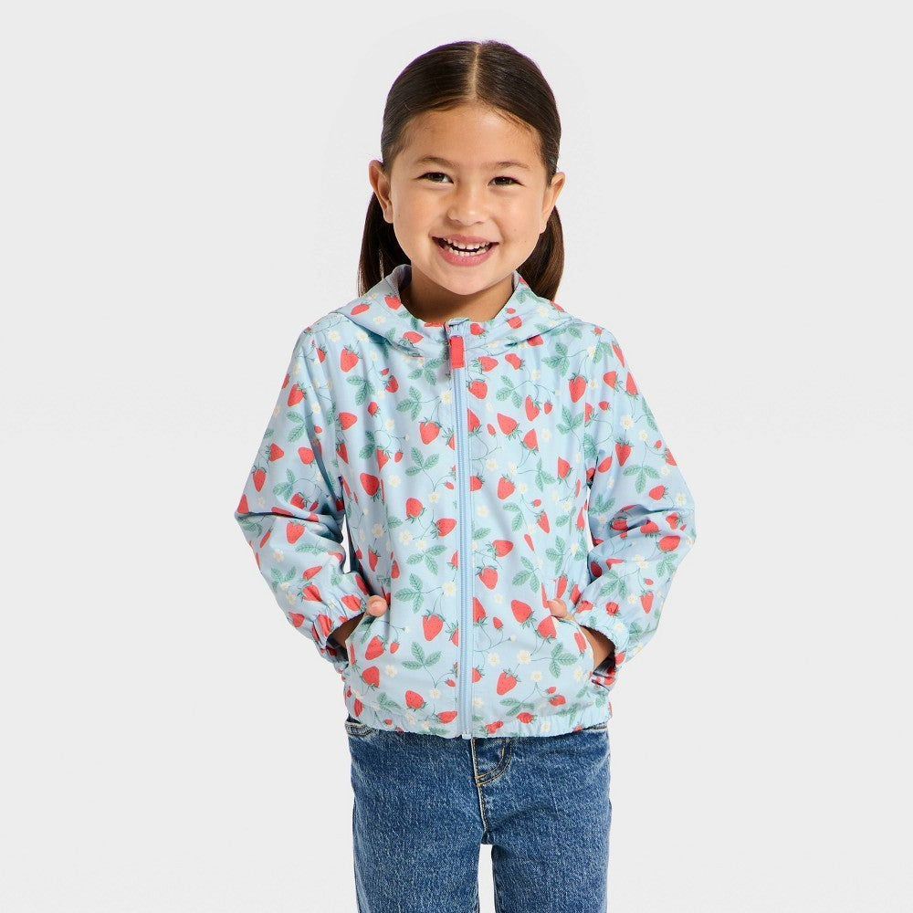 Toddler Girls' Strawberry Printed Windbreaker Jacket - Cat & Jack Blue 5T