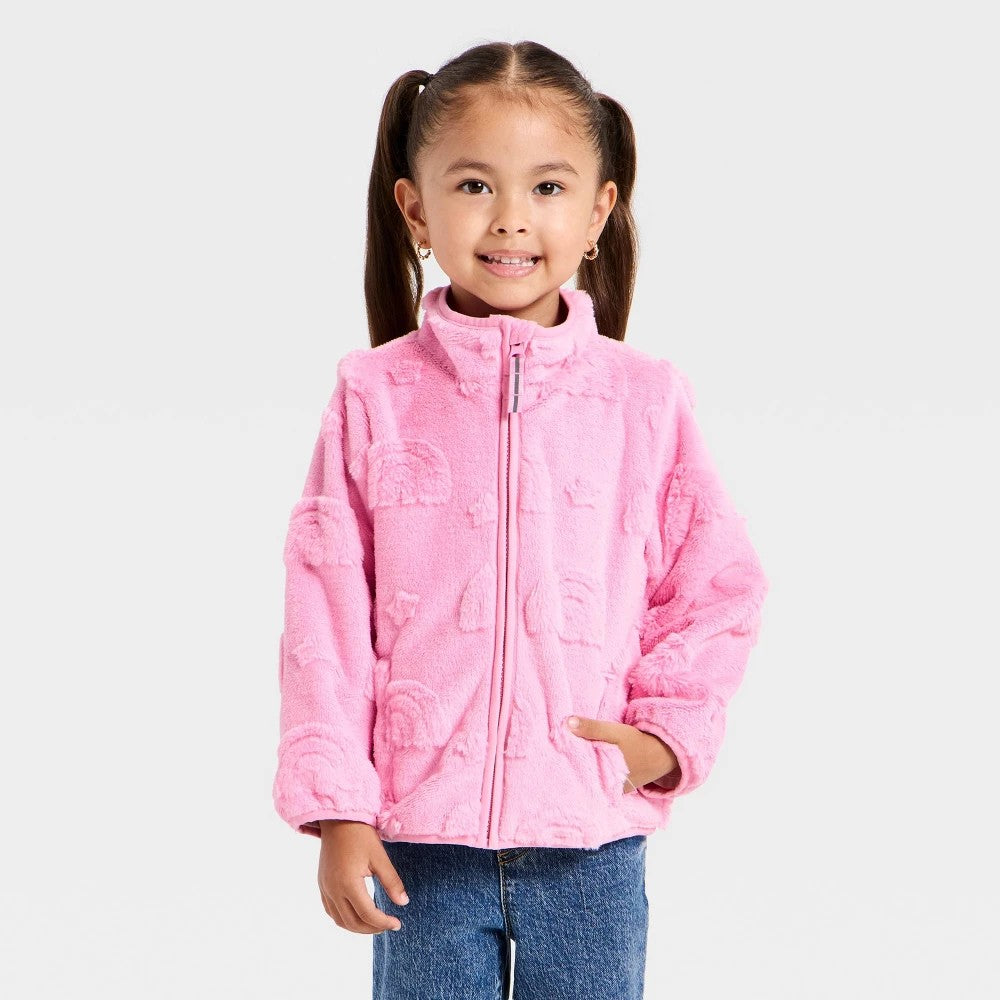Toddler Girls' Rainbow Cozy Fleece Jacket - Cat & Jack Pink 5T
