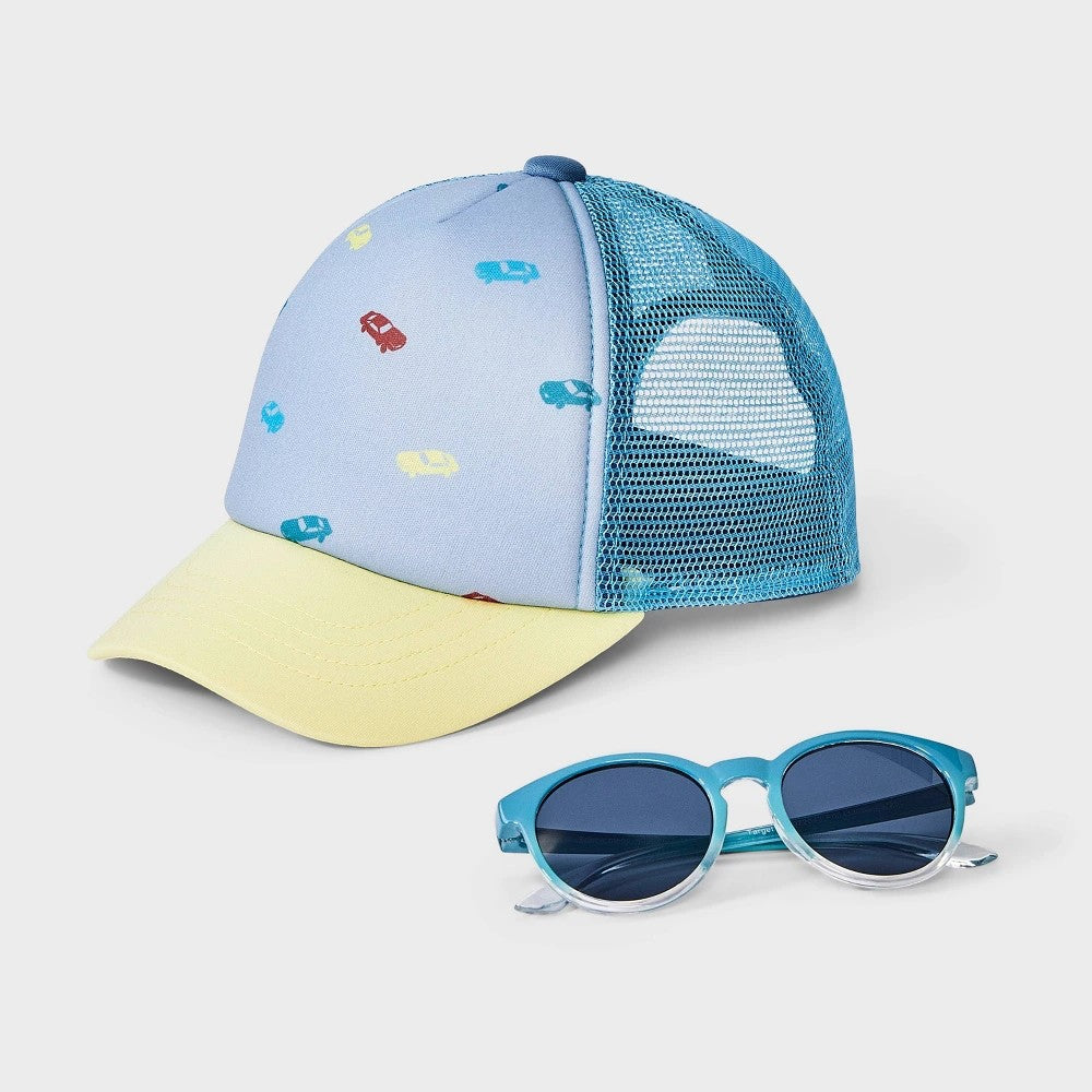 Cat & Jack Toddler Boys' Sunglasses and Trucker Hat Blue 2pc OS