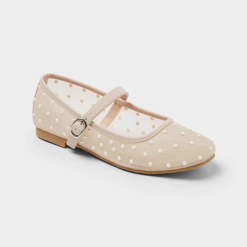Cat & Jack Girls' Noelle Pearl Mary Jane Flats Pink  5