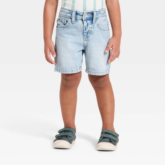Toddler Boys' Button Front Adjustable Denim Shorts - Cat & Jack Light Wash 5T