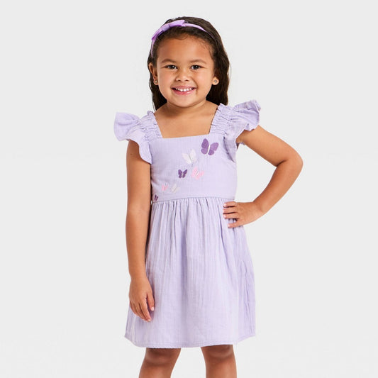 Cat & Jack Toddler Girls' Butterfly Embroidered Dress Purple 18M
