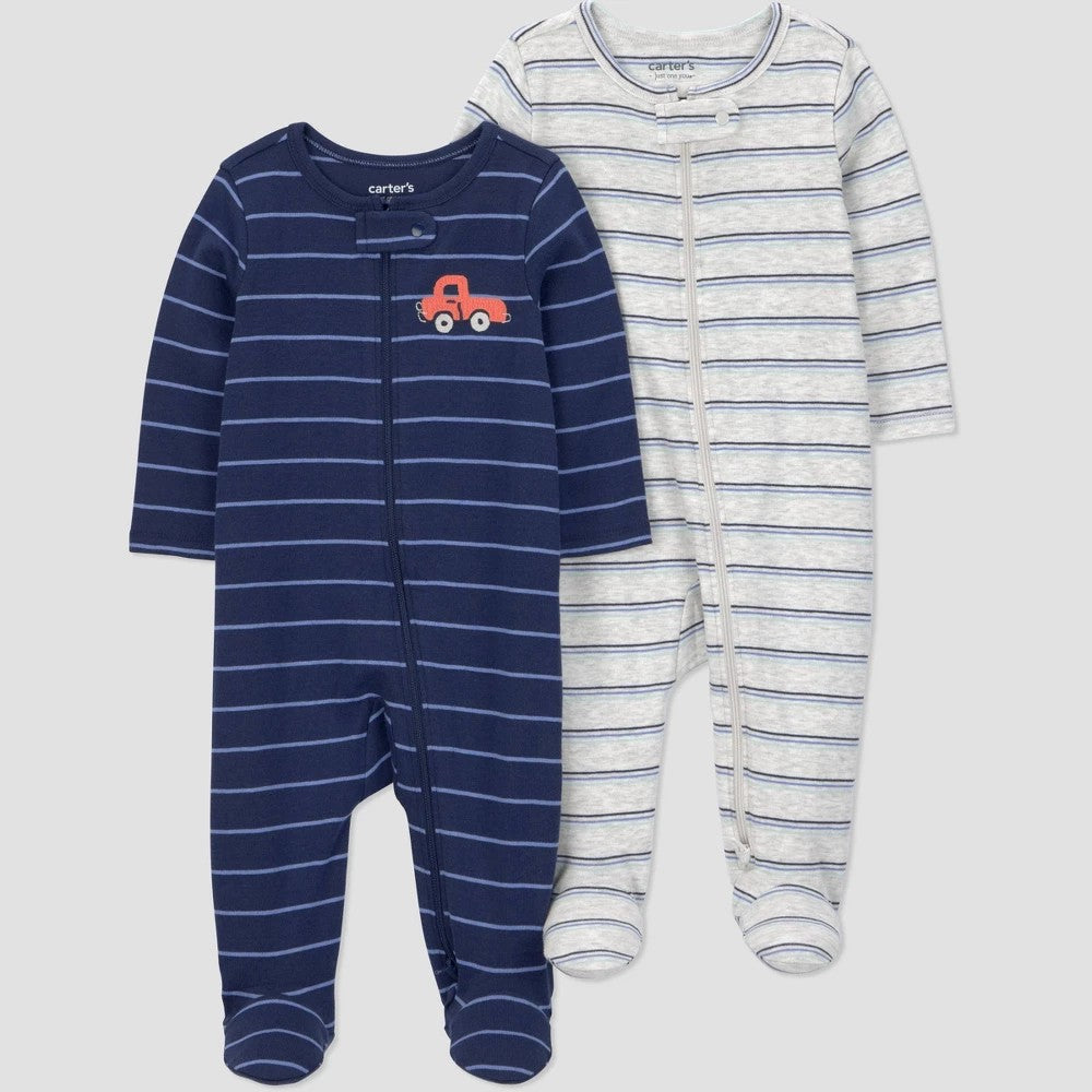 Carter's  Baby Boys' 2pk Footed Pajamas Gray/Navy 3M