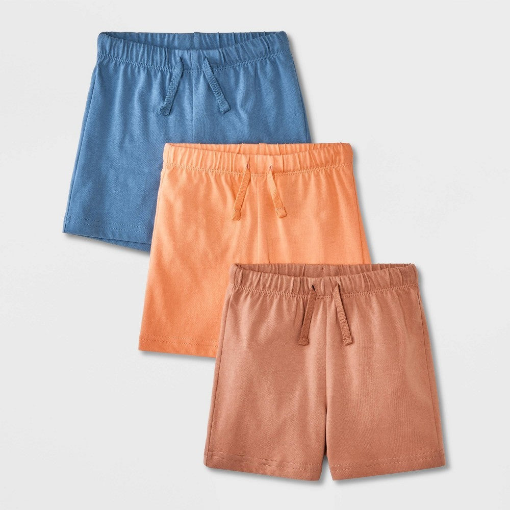 Cat & Jack Toddler Boys' 3pk Knit Shorts - Orange/Blue/Brown 2T